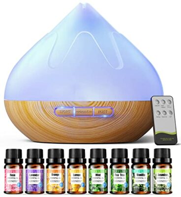 Aroma Diffusor Set für Ätherische Öle 500 ML,Diffusor Für 8 x10 ML , Fernbedienung 1