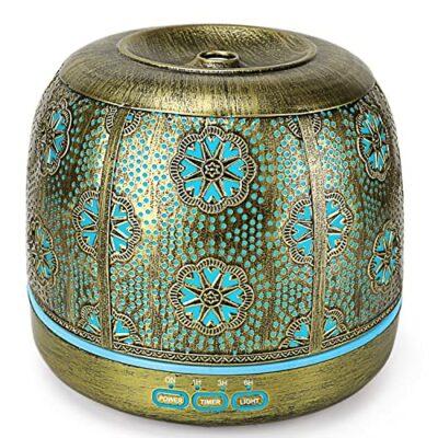 SALUBRITO 500ML Aroma Diffuser für Ätherische Öle, Metall Ultraschall Luftbefeuchter Duftöl Diffuser mit 7 Farbe Licht, Aromatherapie Diffusor für Duftöle, BPA Frei und Automatisches Abschalten